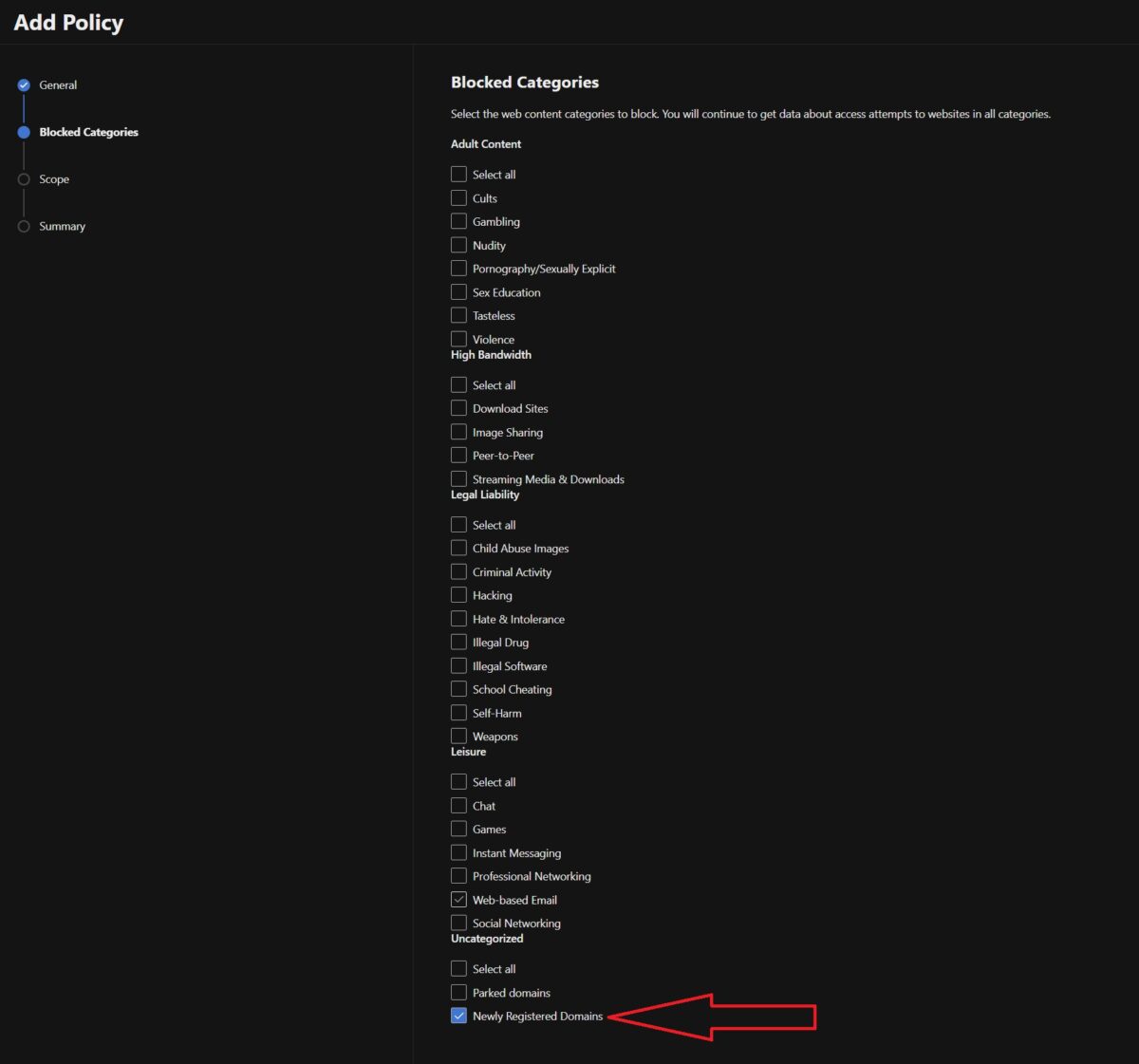 Blokování nově registrovaných domén pomocí Web Content Filtering
